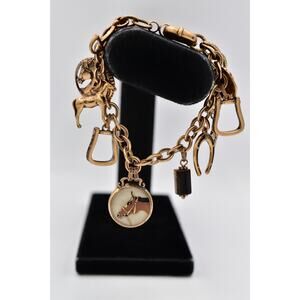 Patricia Nash Horse Theme Charm Bracelet Equestrian Antiqued Gold Dangle BinBR